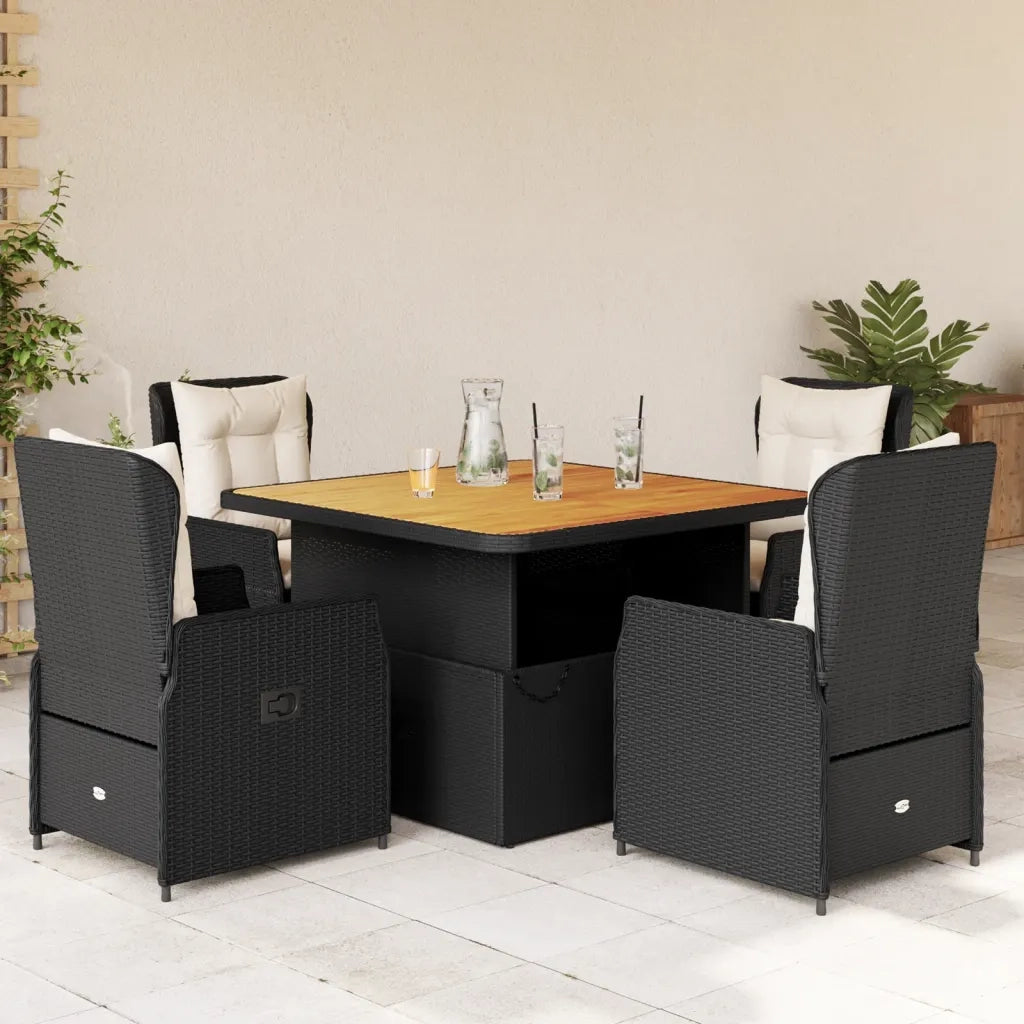 Set da Pranzo da Giardino 5 pz Nero con Cuscini in Polyrattan 3262767