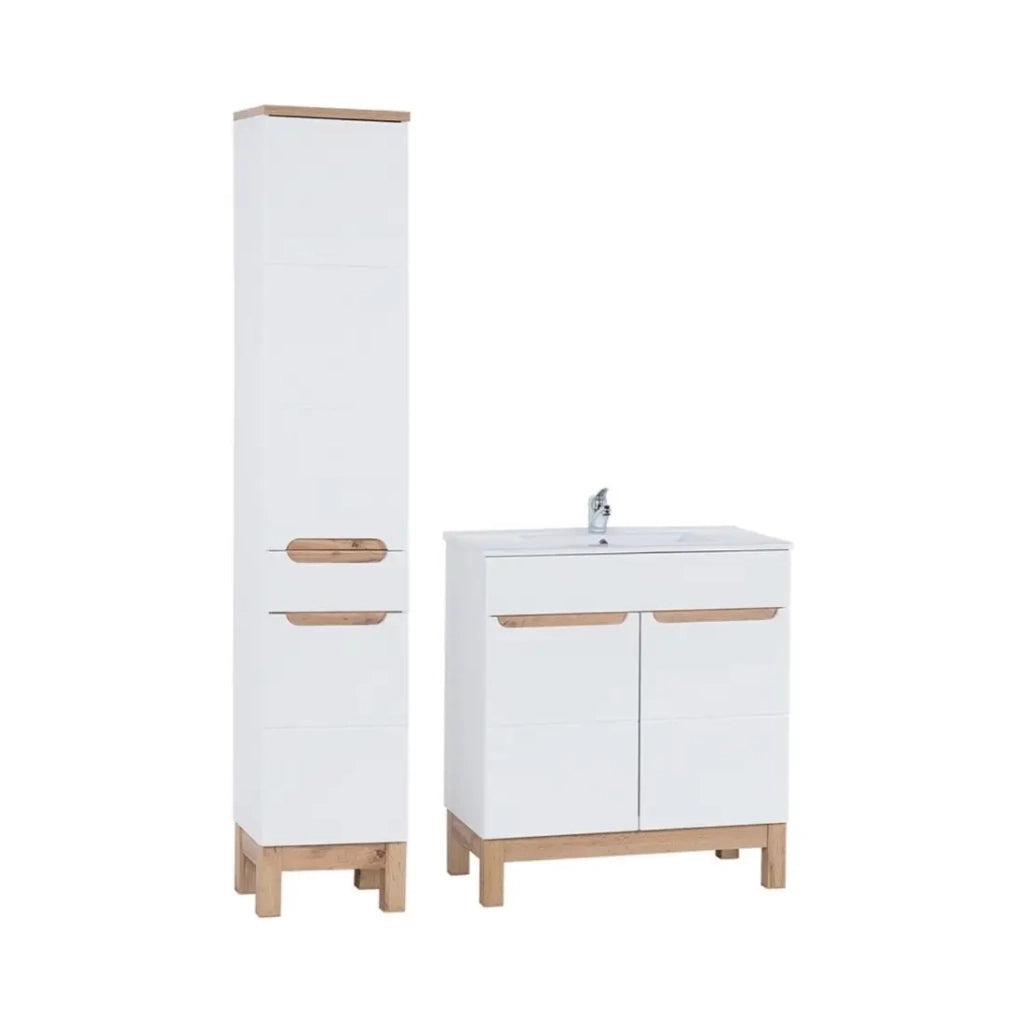 Set da bagno ERMANO: mobile sottolavabo 80cm + lavabo rettangolare da incasso + sifone + colonna