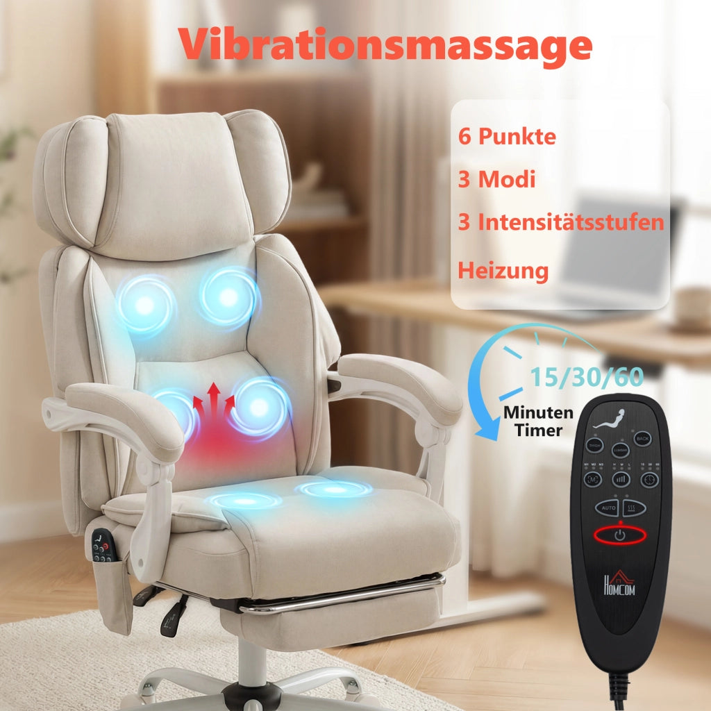 Sedia da Ufficio Ergonomica con Massaggio Vibrante e Riscaldamento ¨C Xylo ¨C Poggiapiedi Reclinabile Bianco Crema