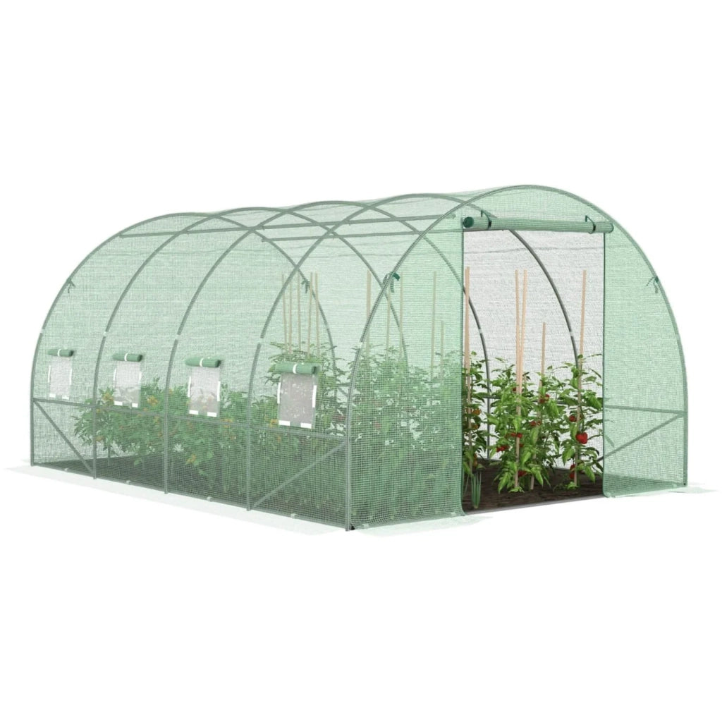 IDMarket - Serra da giardino a tunnel da 12 m², 4 x 3 x 2 m, in acciaio zincato + telo anti-UV con porta e finestre ZEBRA verde