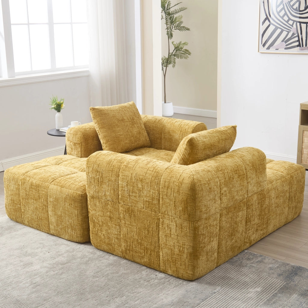 Divano chaise longue giallo 158 x 90 x 60 cm; monoposto con cuscino e tasche laterali; ciniglia