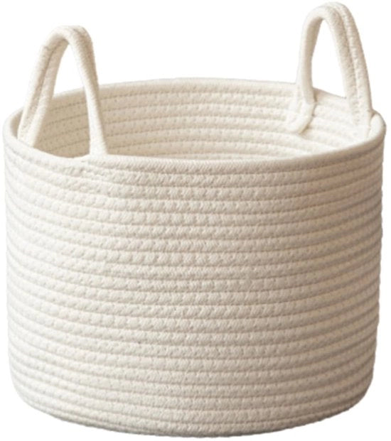 Cestino di stoccaggio in cotone, cestino rotondo per stoccaggio, cesto per bucato, contenitore di stoccaggio, adatto per giocattoli, coperte, abiti sporchi, piccoli oggetti, snack (beige, S)