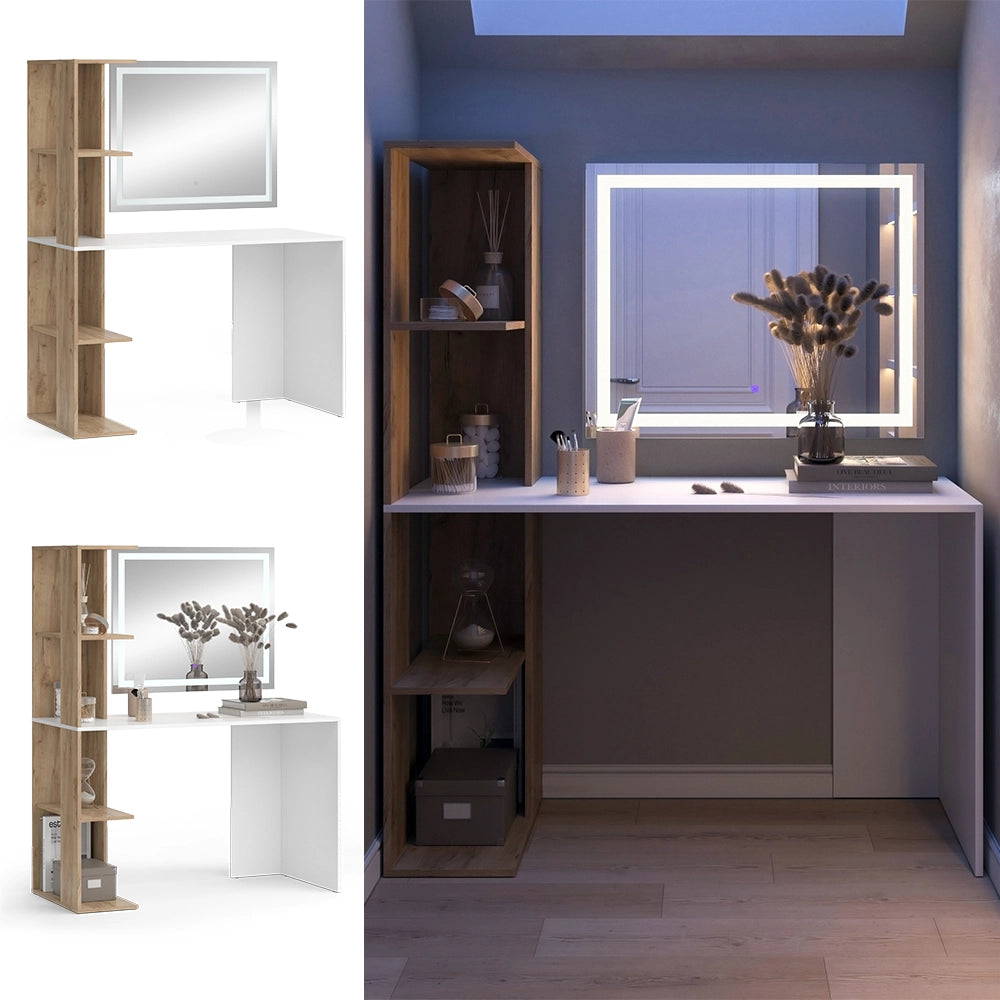 Vicco Tavolo da toeletta Bianco/Sonoma 122.2 cm con specchio a LED