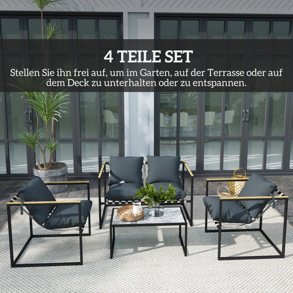 Set da giardino 4 pezzi con poltrone e divano ¨C zephmum ¨C grigio in acciaio e poliestere