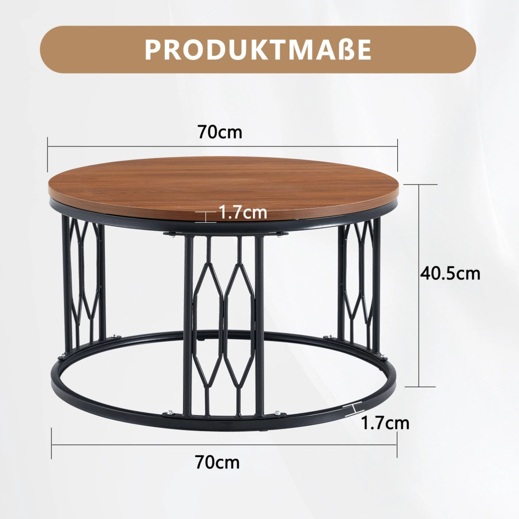 Tavolino rotondo in MDF effetto noce e metallo Ø70 cm