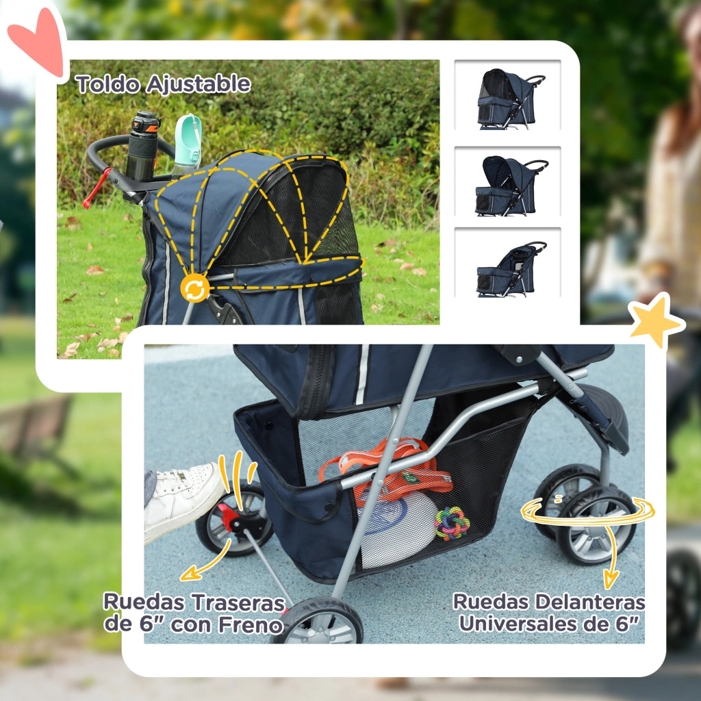Carrello per Cani Piccoli con Cestino ¨C zephmum ¨C 75x45x97 cm Blu Scuro