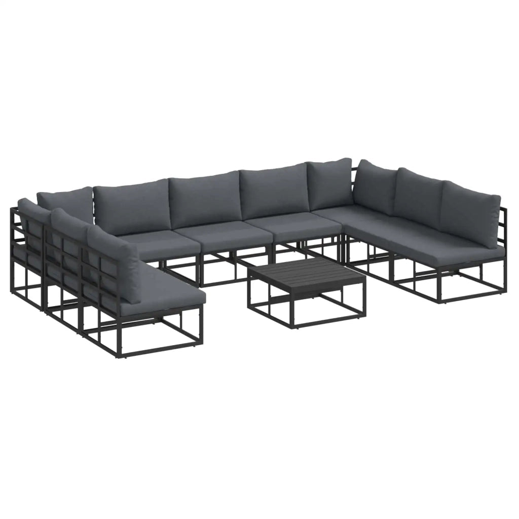 Set Divano da Giardino con cuscino 10 pcs Nero Alluminio 3378901