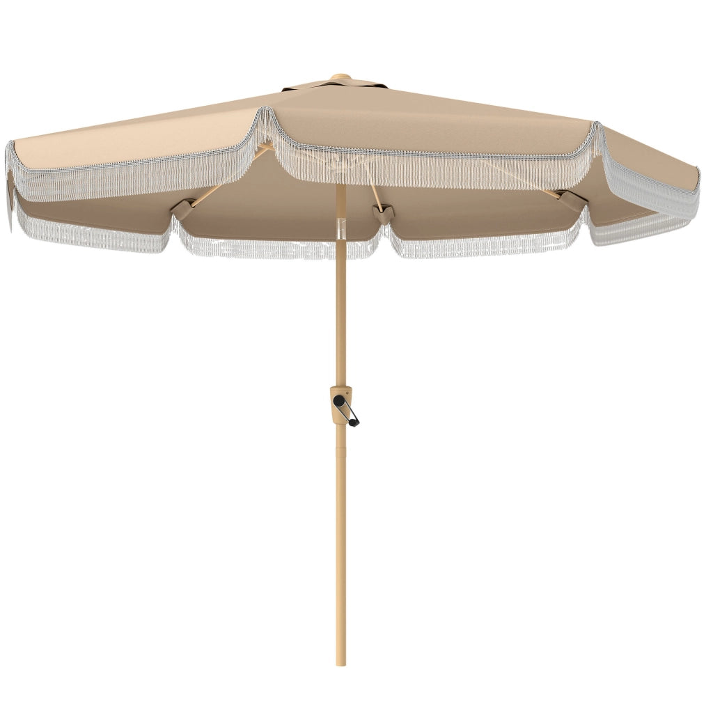 Ombrellone da Giardino con Tenda a Frange e Manovella ¨C zephmum ¨C Beige ?266x238 cm