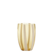 Gessato Set 6 Bicchieri Tumbler in Vetro Soffiato a Bocca Colore Ambra, Design Artigianale con Fasce Verticali in Pasta Bianca, Eleganti e Moderni