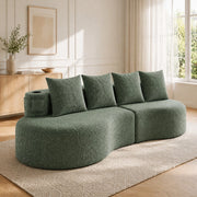 Divano in lino verde 240 x 109 x 60 cm con 4 cuscini; portabicchieri e tasche laterali