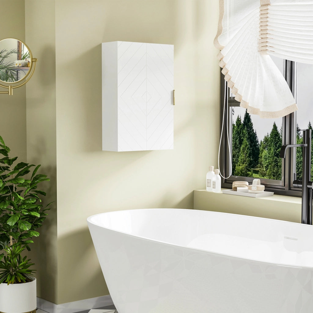 g Armadietto Bagno a Muro con Anta Decorata. Maniglia Dorata e Ripiani Regolabili. 40x15x60 cm. Bianco