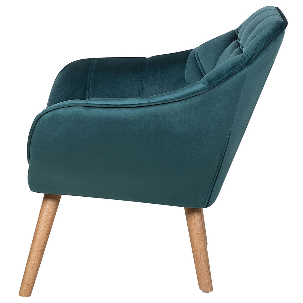 Poltrona con rivestimento in tessuto di velluto blu turchese Sedia con glam con gambe in legno