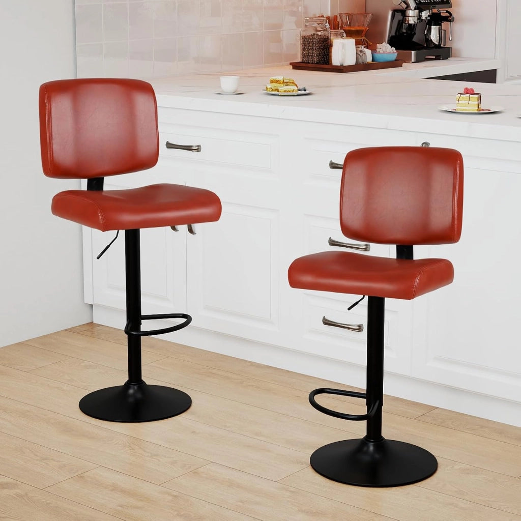 Set di 2 Sgabelli da Bar Moderne Girevoli con Altezza Regolabile | Sedie da Bar con Seduta Imbottita in Pelle, Sgabelli Rivestiti per Banco con Poggiapiedi per Sala da Pranzo e Pub