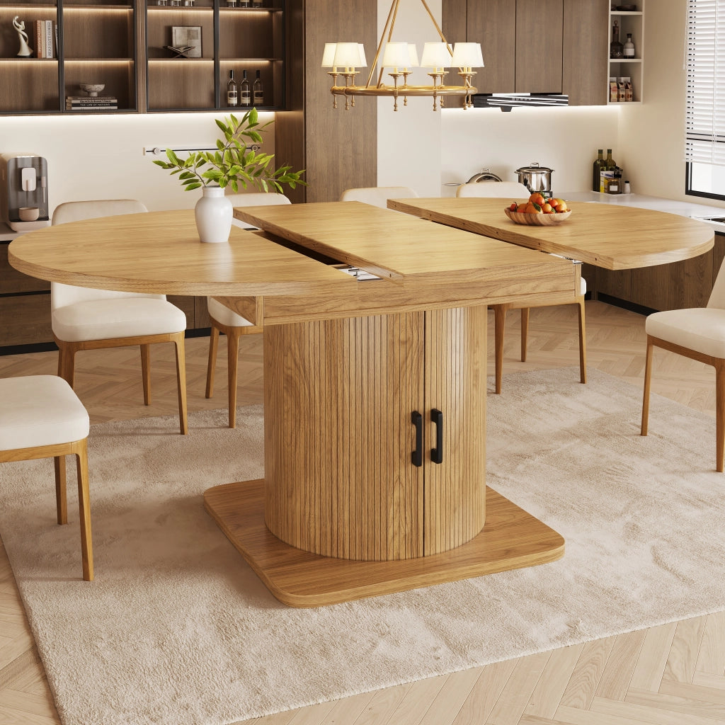 Tavolo allungabile con ripiani rimovibili e portabicchieri, per cucina, in MDF e metallo, naturale 118 × 118 × 76 cm