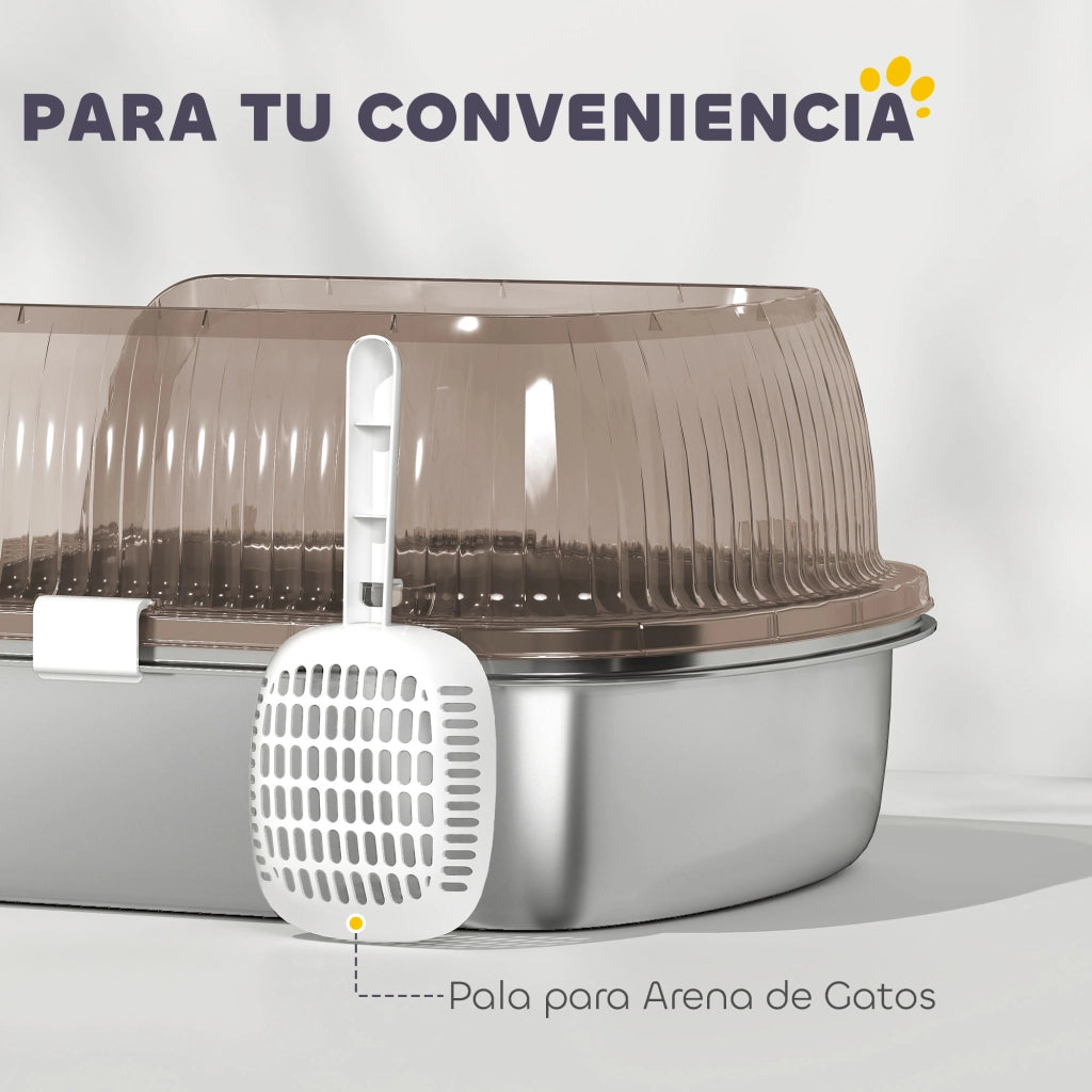 Arenero per Gatti Coperto con Vassoio in Acciaio Inossidabile ¨C Zephmum ¨C Grigio