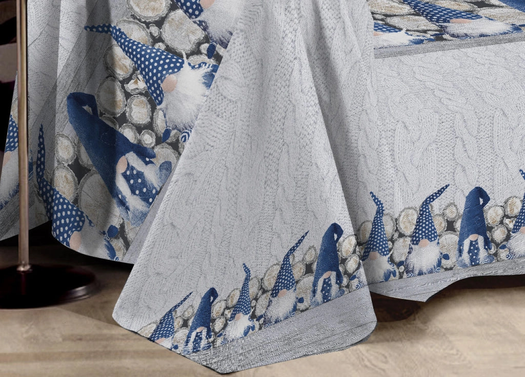 Telo Arredo Multiuso Linea Pensieri Delicati In 100% Cotone Disegno Gnomi - Singolo - Blu