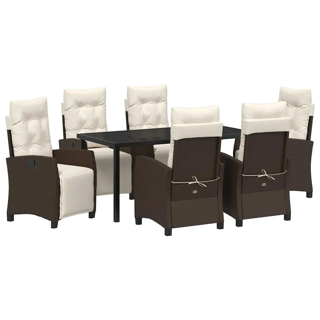 Set da Pranzo per Giardino con cuscino 7 pcs Marrone polyrattan 3380432