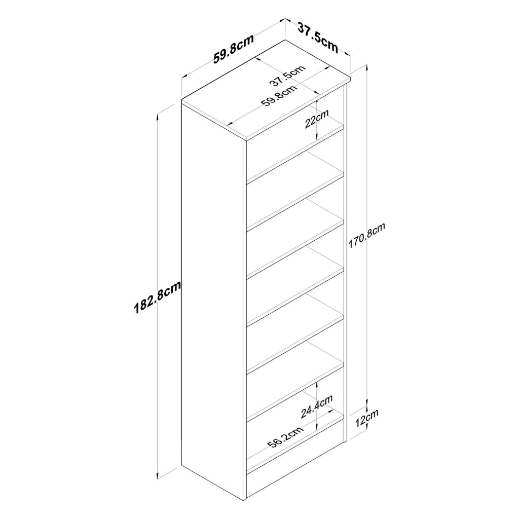 Armadio Camera da Letto Modenese, Guardaroba 2 Ante 6 Ripiani, 60x183h cm Bianco
