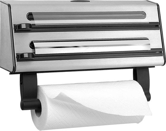 Supporto per cucina fissato al muro - Foglio di alluminio e pellicola per conservazione - 1 pezzo - Argento/Nero - Acciaio inossidabile - 40,89 x 27,94 x 10,92 cm