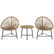 Set da Giardino 3 Pezzi in Rattan PE e Acciaio con 2 Sedie Ovali e Tavolino da Caff¨¨, Nero e color Legno