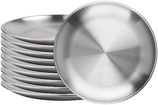 20 cm piatti da tavola in acciaio inossidabile, piatto da servire rotondo, piastre in metallo resistenti all'ossidazione per campeggio, barbecue, pic nic e uso all'aperto