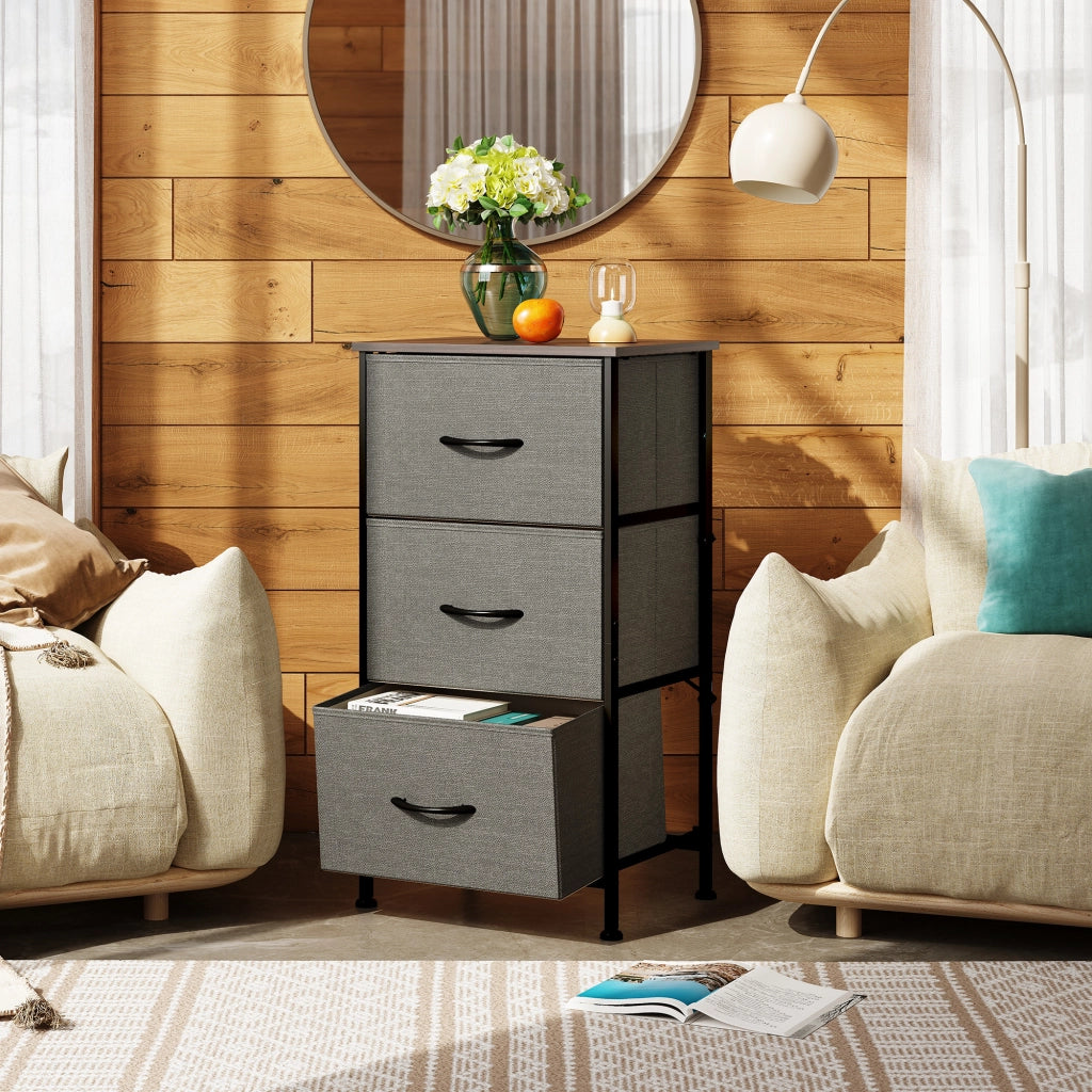 Cassettiera con 3 Cassetti in Tessuto Grigio ¨C Zephmum ¨C 80x40x60 cm
