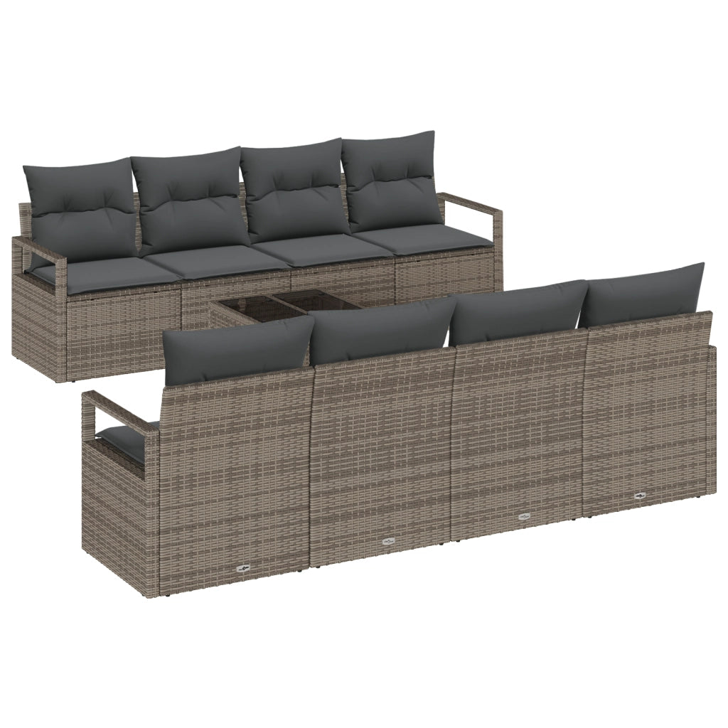 Set Divano Giardino 9 Pezzi con Cuscini Grigio Rattan Polimerico