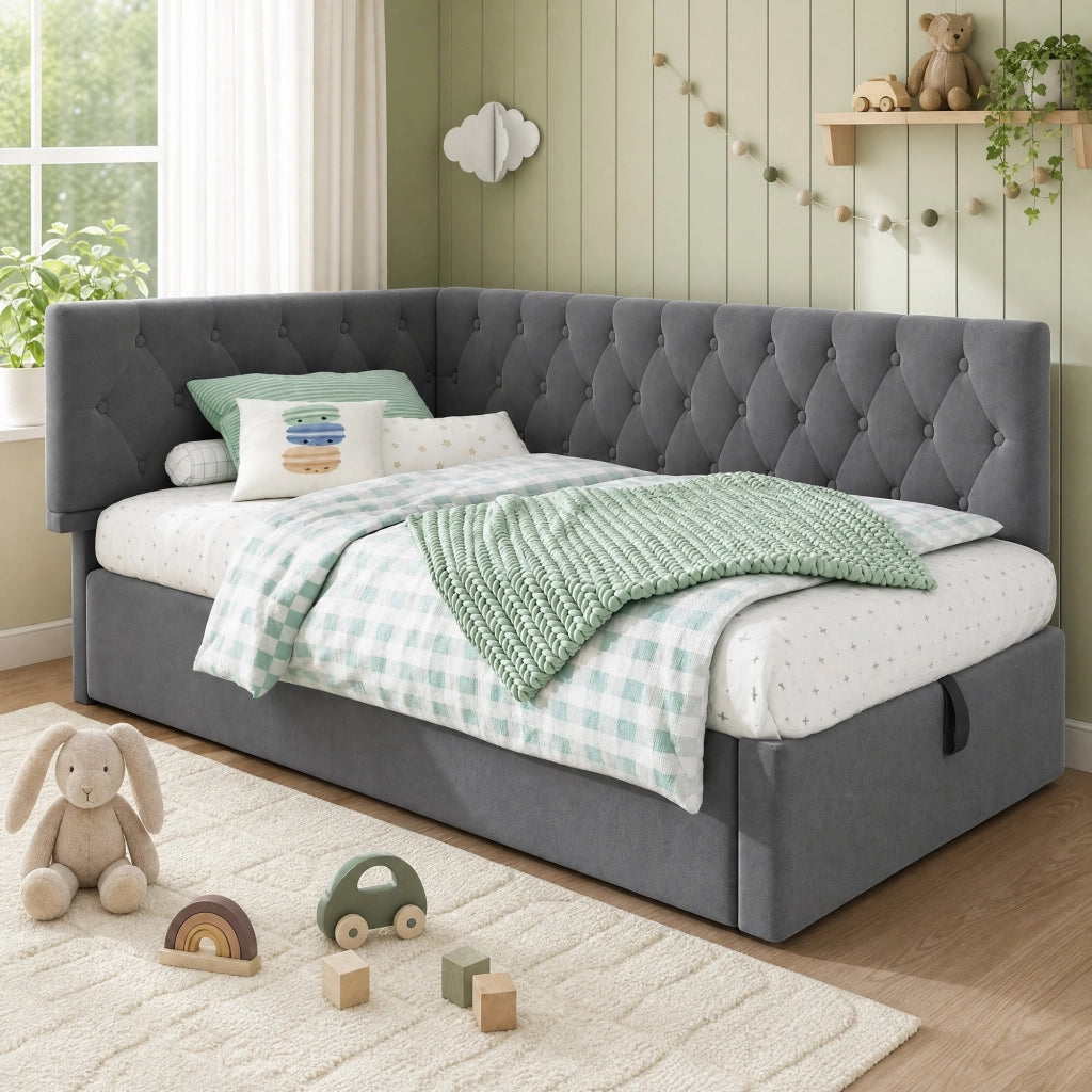 DIVANO LETTO 90x190 cm Velluto Grigio con contenitore idraulico