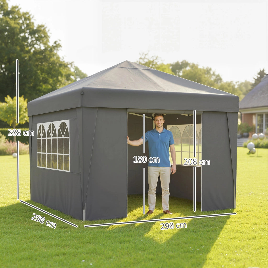 Tenda da giardino pieghevole 3x3x2,75m ¨C zephmum ¨C grigio scuro con finestre e pareti laterali