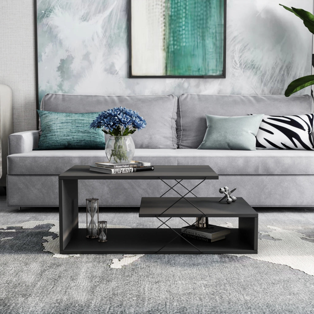 Tavolino in legno "Cayenne" - 100 x 50 x 40 cm - Grigio antracite