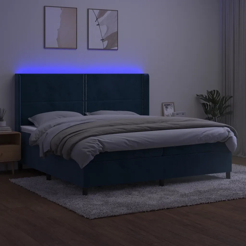 Letto a Molle con Materasso e LED Blu Scuro 200x200 cm 3139527