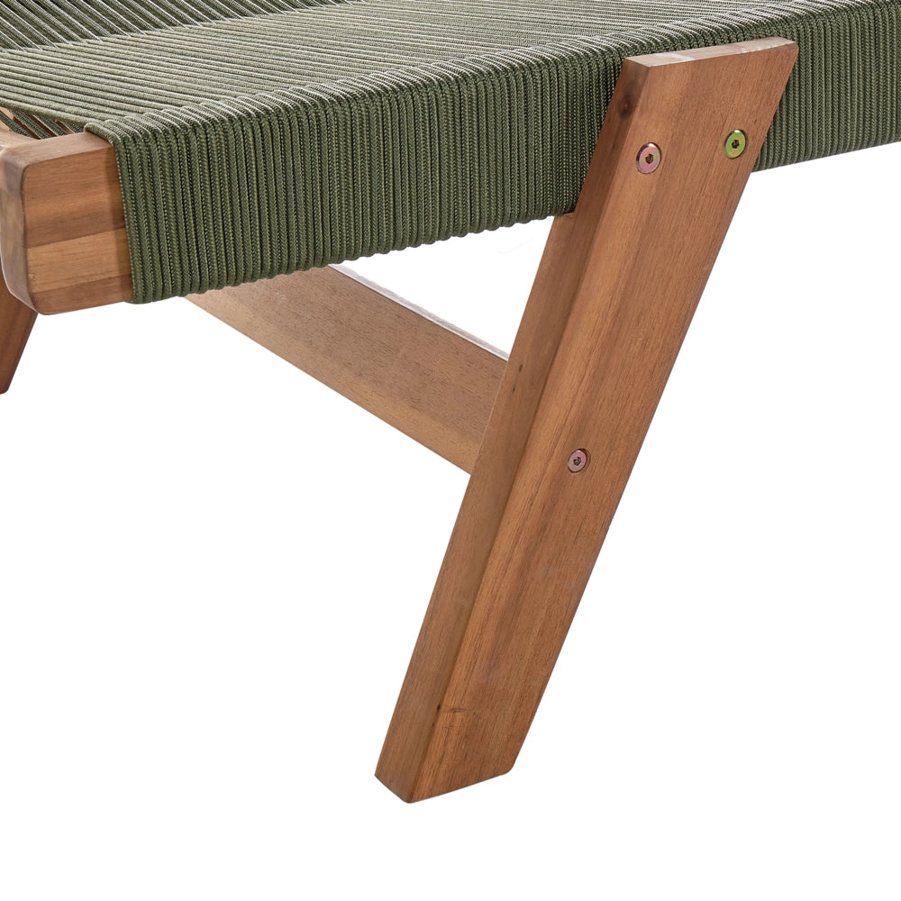 Lettino da giardino per piscina sdraio reclinabile in legno d'acacia corda verde esterno elegante