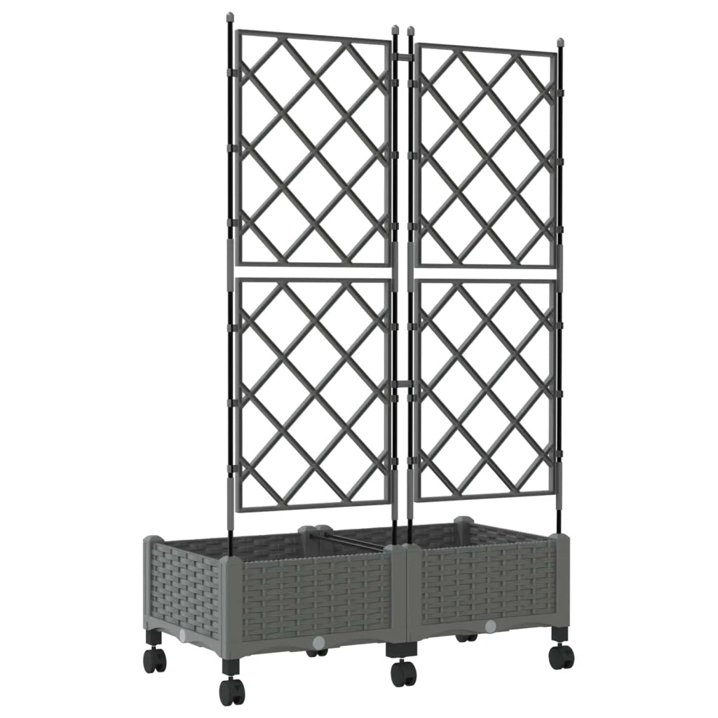 Vaso da giardino con grigliato e ruote 2 pz Grigio Chiaro PP 3422987