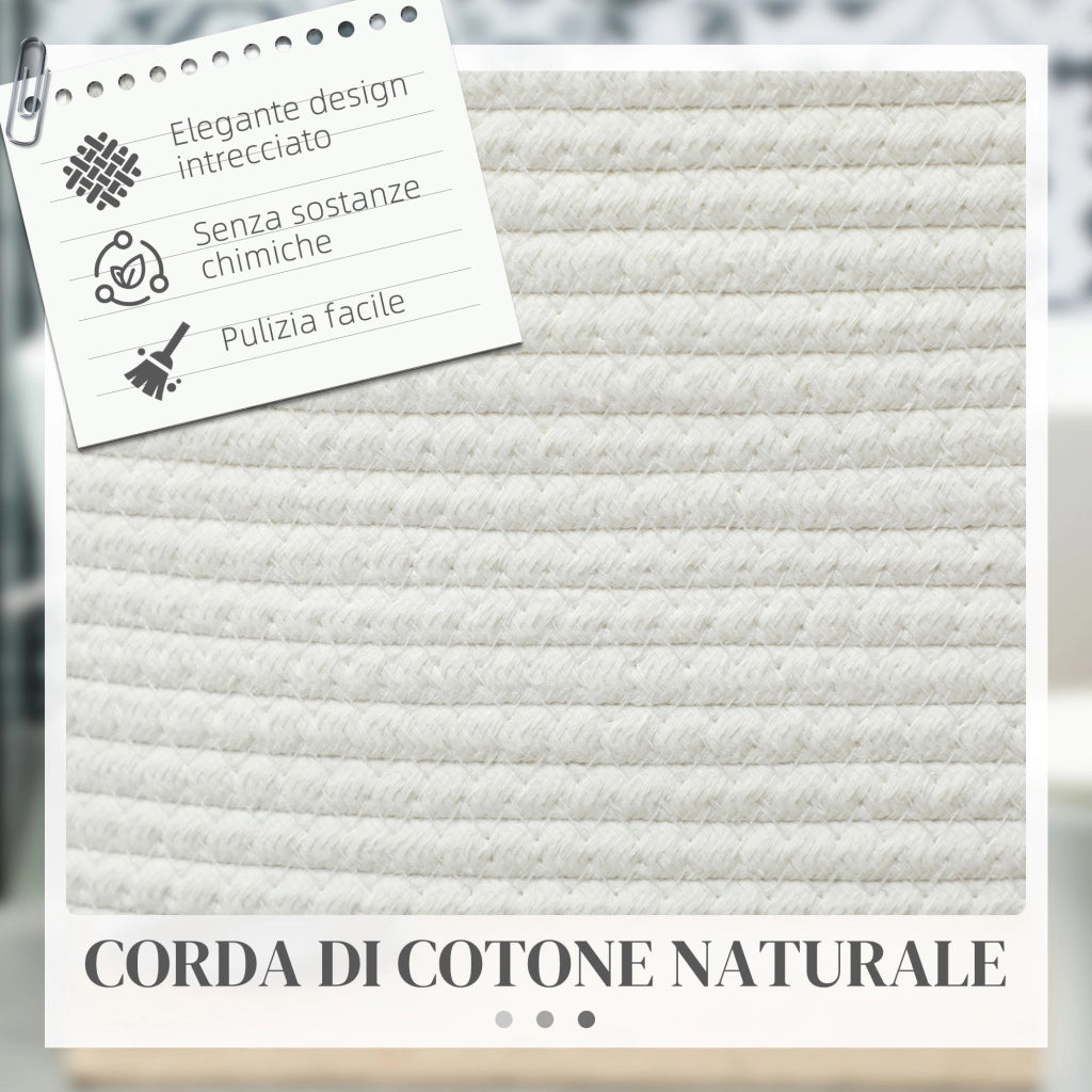 Cesto Portabiancheria Pieghevole con Manici 36L Ø38x45 cm in Cotone Naturale Bianco Crema