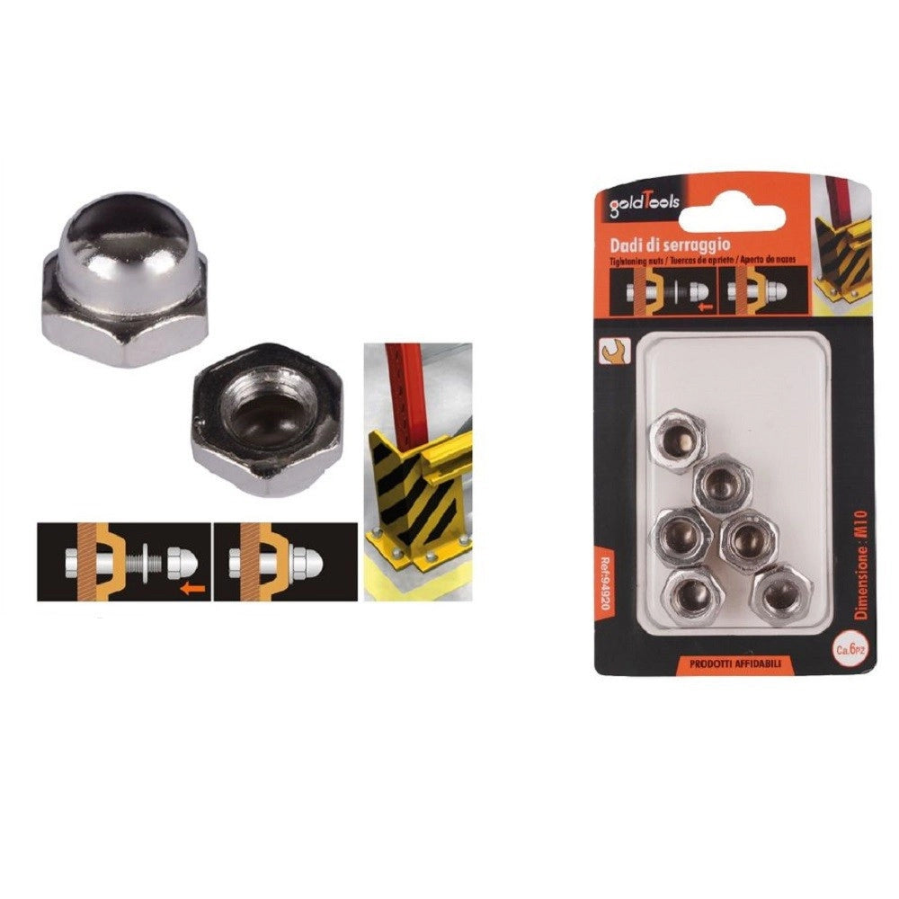 Trade Shop - Set 6pz Dado Dadi Ciechi Esagonali M10 Serraggio 10mm Per Chiave Esagonale 94920 -