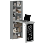 Scrivania PC Pieghevole con Libreria a 9 Ripiani in Legno e Metallo, 98x51x153 cm, Grigio