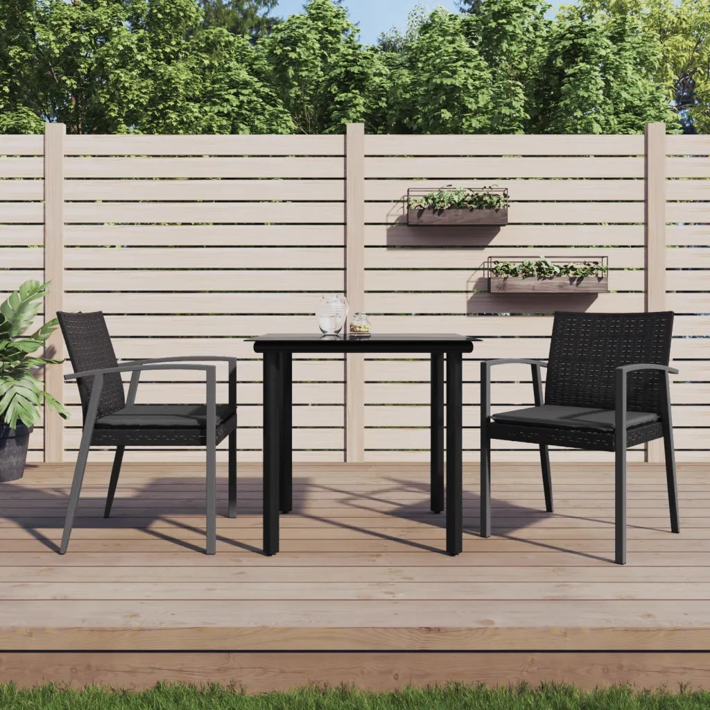 Set Pranzo da Giardino 3pz con Cuscini in Polyrattan e Acciaio