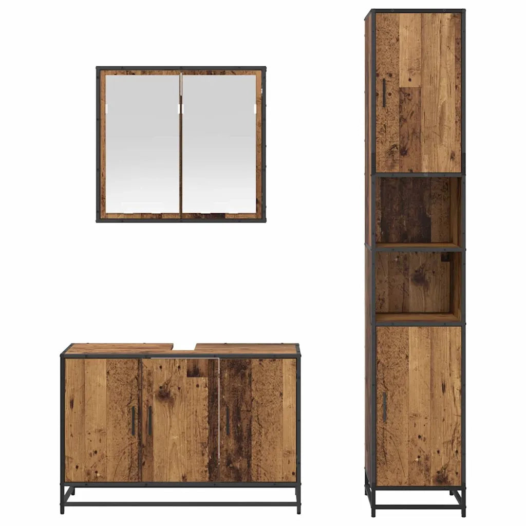 Set di mobili per il bagno con lo scaffale 3 pcs Legno vecchio 3402396