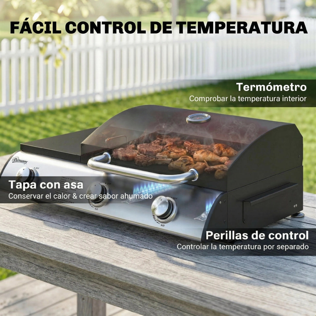 Barbecue a Gas con 3 Bruciatori 7,5 kW ¨C zephmum ¨C Griglia Piana, Ripiano Laterale, Nero