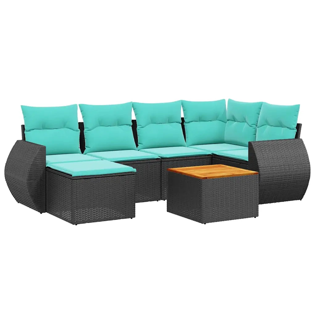 Set Divani da Giardino 7 pz con Cuscini Nero in Polyrattan 3225105