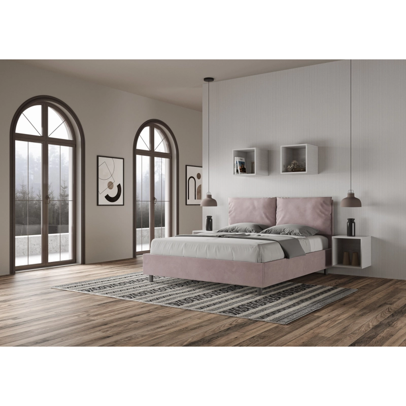 Letto imbottito Matrimoniale 160x190 cm Antea - Con rete,Glicine,Microfibra