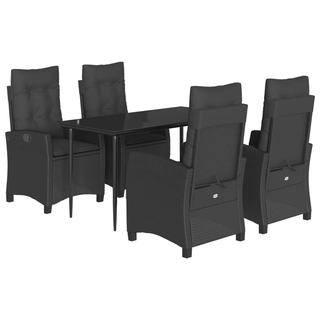 Set da Pranzo da Giardino 5 pz Nero con Cuscini in Polyrattancod mxl 111054