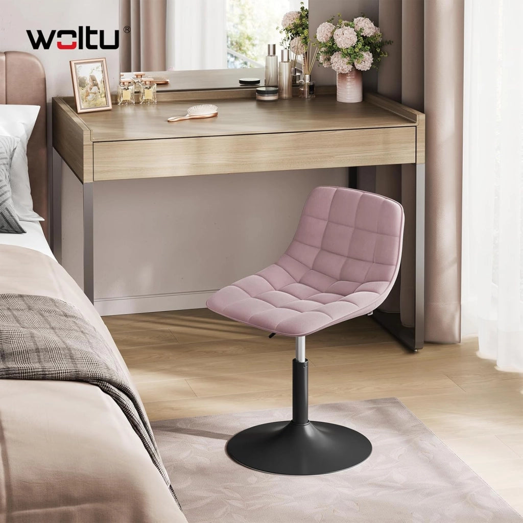 Sgabello da trucco Sedia Alta da Cucina sgabello cucina con Schienale Altezza Regolabile Girevole 360° in Velluto Rosa, 38-49.5cm, BH300rs-1