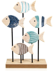 scuola di pesci di legno da appendere, estate, mare, spiaggia & vacanza, decorazione marittima per bagno & soggiorno, decorazione marittima interna, decorazione bagno marittima, decorazione di legno, 26 x 18 x 6 cm