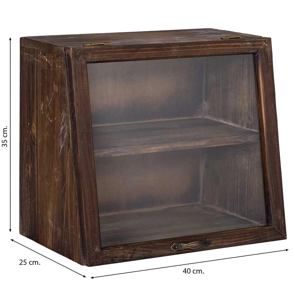 Vetrina in legno con anta a ribalta in vetro e 1 ripiano 40x25x35h cm