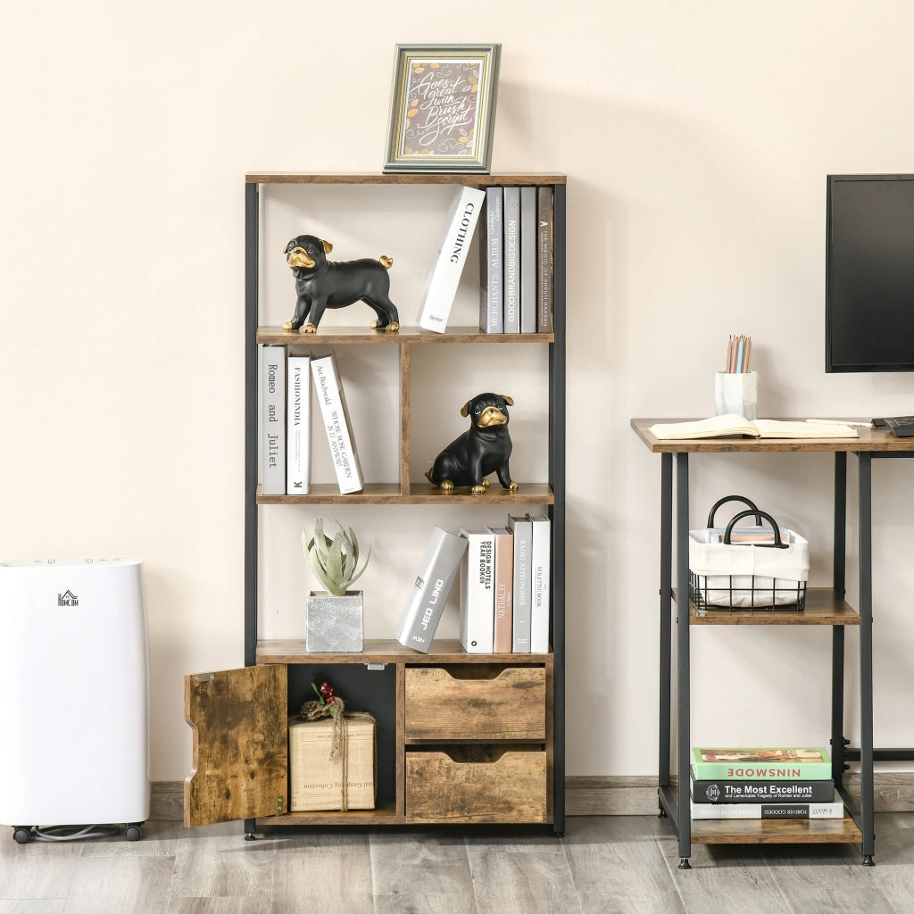 Libreria a Muro con Armadio e 2 Cassetti ¨C Zephmum ¨C Marrone Rovine 58x24x122 cm