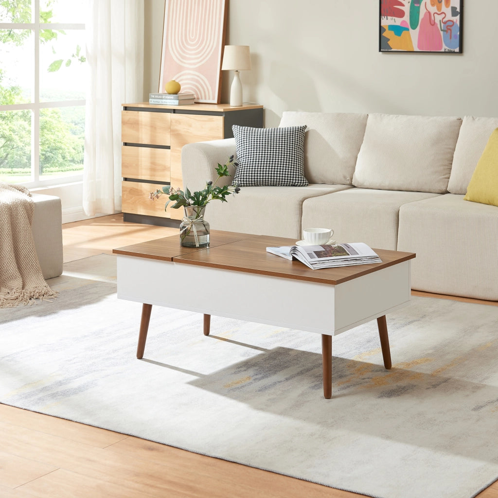 Tavolino da Salotto Flesen con Piano Sollevabile e Scomparti 92 x 52 x 41 cm - Bianco/Effetto Noce [en.casa]