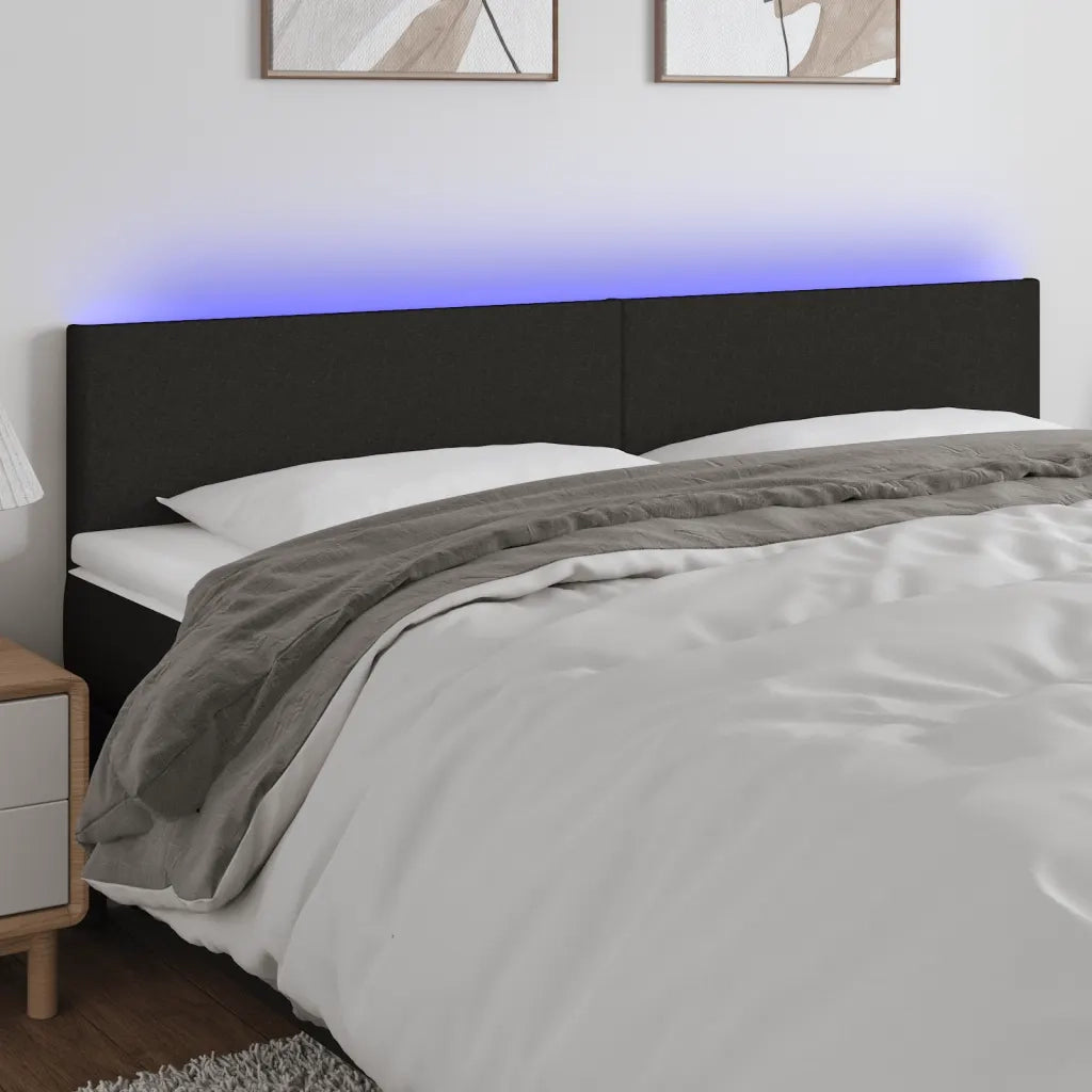 Testiera | Testata a LED Nera 180x5x78/88 cm in Tessuto