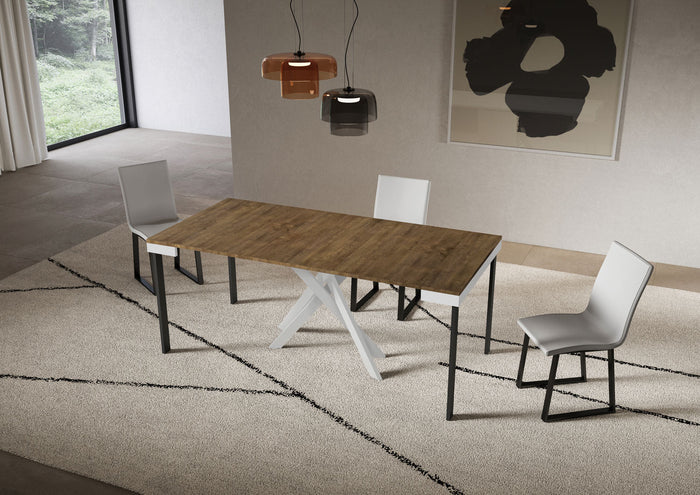 Consolle Allungabile 90-300x40x77 cm Saki Evolution Noce Gambe Bianche