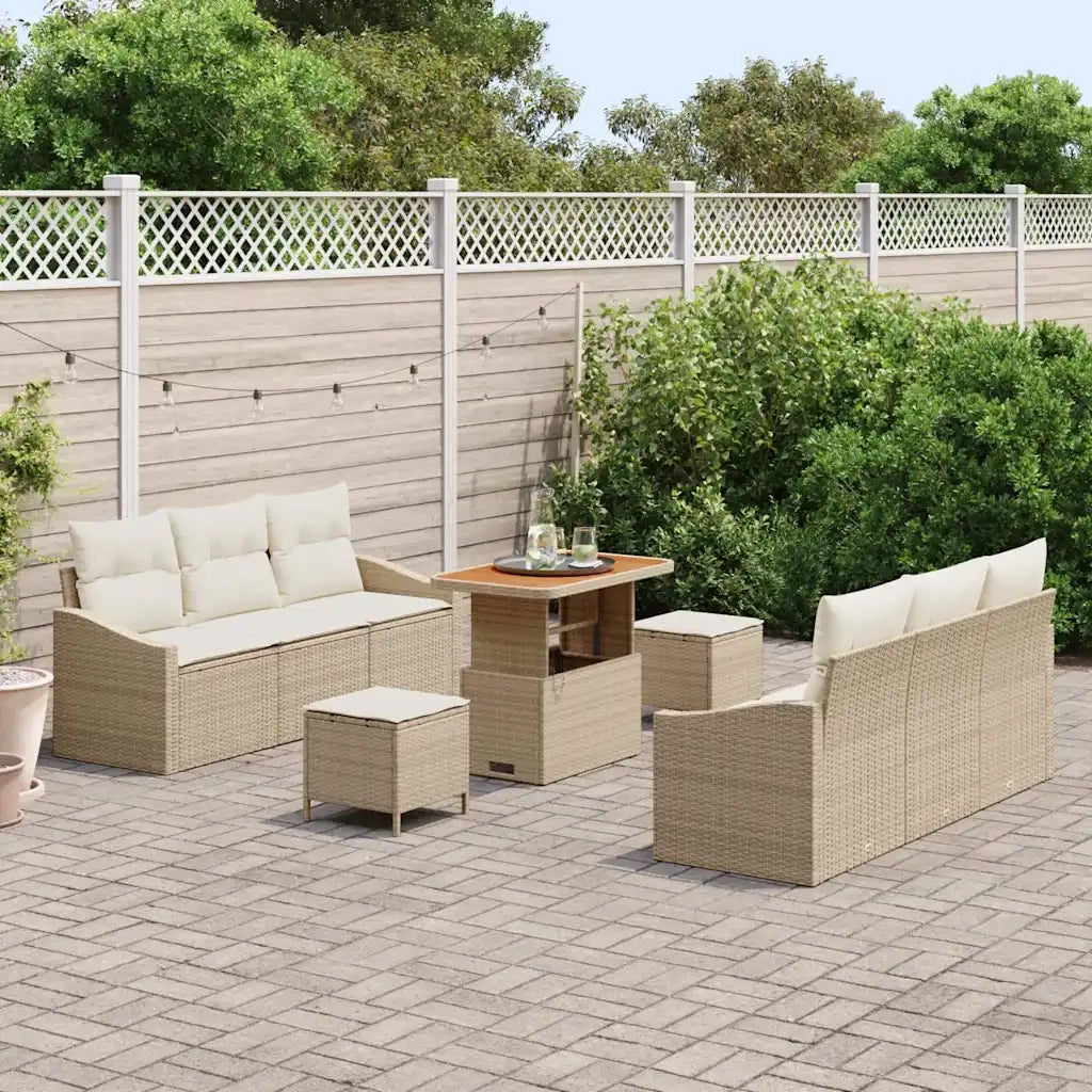 Set Divano da Giardino con cuscino 9 pcs Beige polyrattan